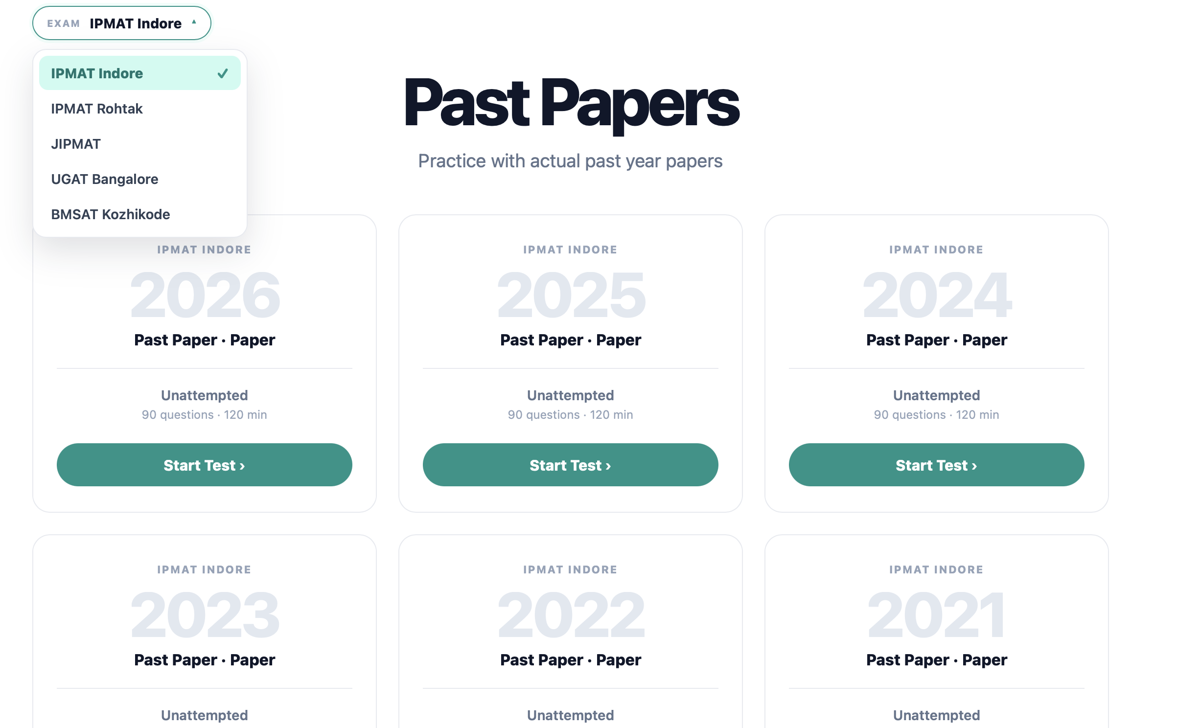 Attempt PYPs as full mocks — screenshot